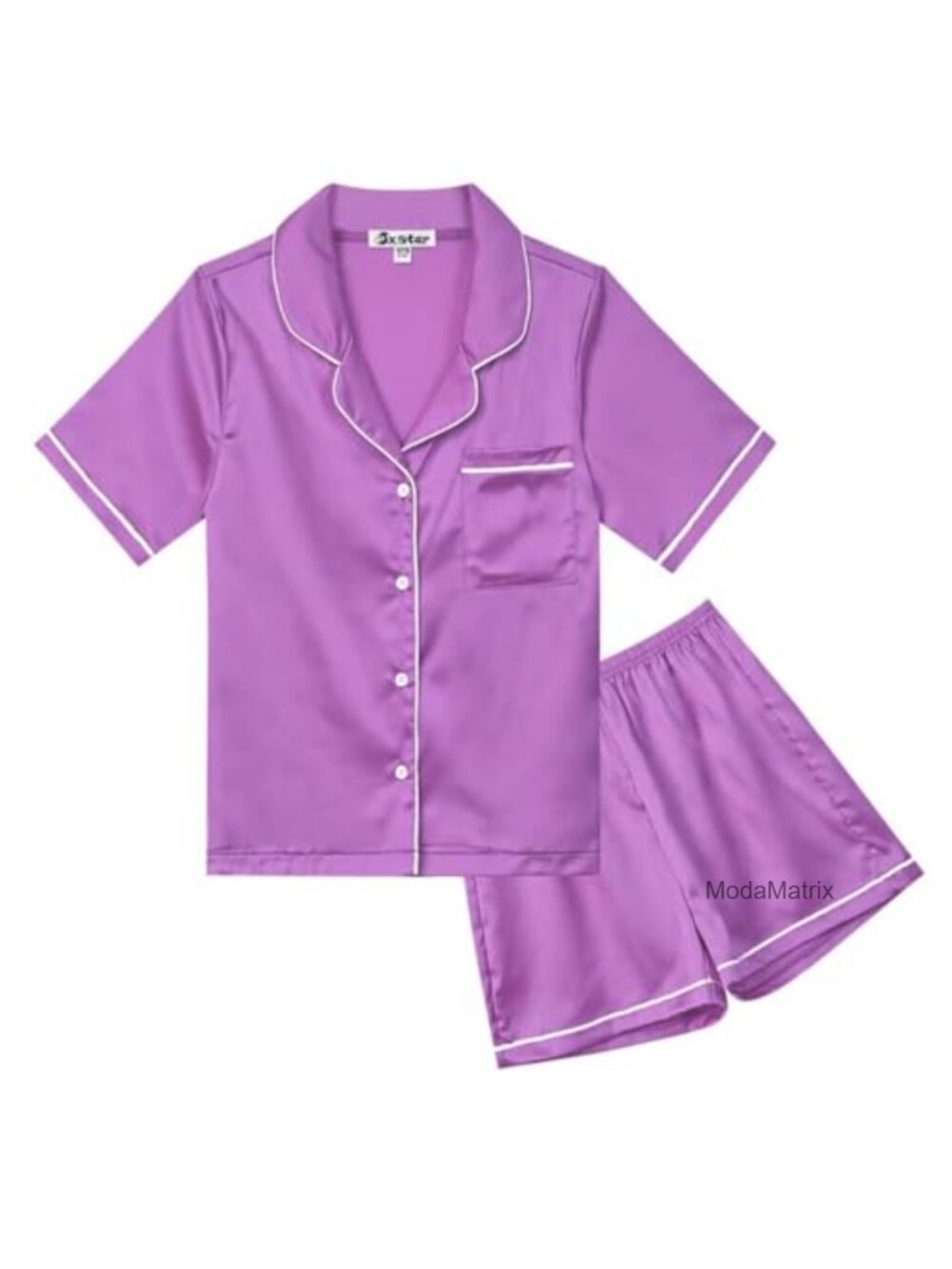 Kids Satin Pajama Set Short Sleeve Button Down Silk Touch Summer Sleepwear